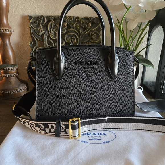 None Handbags - Designer InspiredPrada Milano Black Saffiano Leather Top-Handle Bag